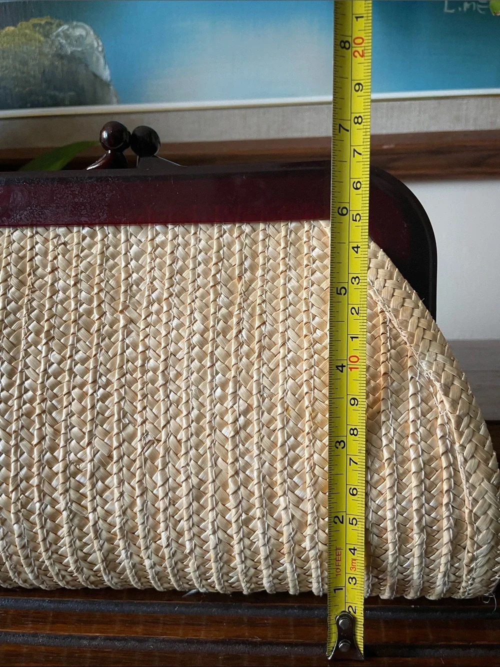 Gorgeous woven pinup rattan wicker straw clutch purse wedding event cocktail - Picture 7 of 8